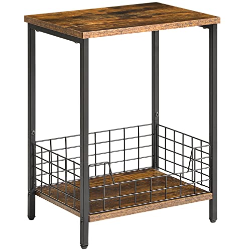 YMYNY Mesa Auxiliar con Estantes de Almacenamiento de 2 Niveles, Mesita de Noche Pequeña, Mesa de Sofá, Estilo Industrial, para Sala de Estar, Dormitorio, 40×29×52CM Marrón Rústico y Negro HST001H