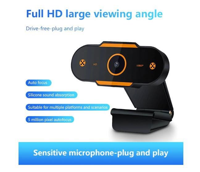 Webcam 1920x1080p avec autofocus rapide et micro pour ordinateur