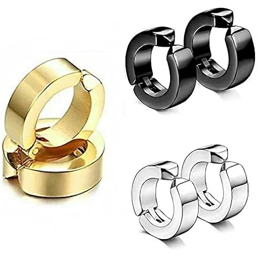 BEETAN Stainless Steel Hoop Earrings Set of 3 316L