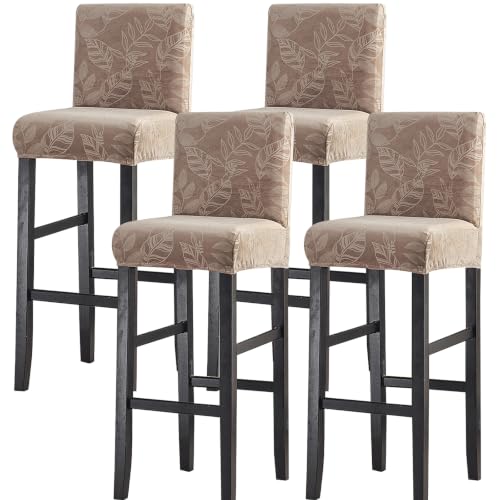 Image of FUANGUI Bar Stool Covers Set of 4, Stretch Bar Stool Seat Covers | Washable Removable Bar Chair Covers with Backs Slipcovers, Bar Chair Covers Square for Kitchen Dining Room Cafe