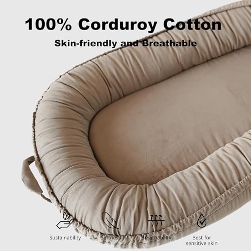 Image of Infant Lounger, Baby Nest Cover for Baby Girls & Boys, Newborn Essentials for Baby 0-12 Months, 100% Cotton Breathable (Fields of Rye Corduroy)