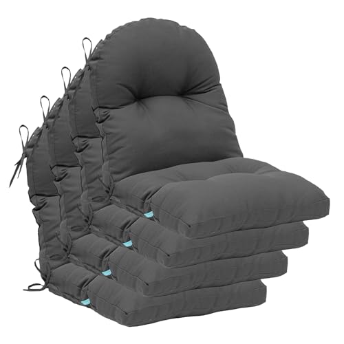 Image of QILLOWAY Tufted Outdoor Chair Cushion Set of 4, Waterproof 43x20x4 Inch Non Slip Replacement Pad for Wicker Lounge Patio Furniture, Dark Grey