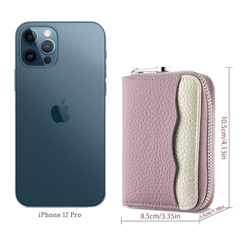 Image of Linno RFID 20 Slots Credit Card Holder Genuine Leather Small Wallet for Women or Men with Zipper, New Purple, 4.1 x 3.3 x 1.2 inches, Fashion Accordion Card Case