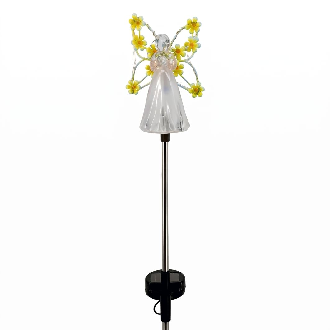 Yellow Angel Solar Garden Lights Outdoor, Waterproof LED Light Stakes for Lawn & Cemetery, Solar Angel Memorial Light for Grave, Patio Decor