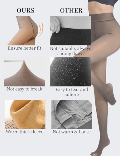 Image of Fleece Lined Tights For Women, Panty Hose Women's Control Top, Fake Translucent Thick Thermal Sheer Tights