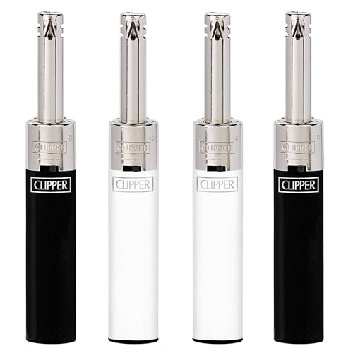 Clipper - Pack de 4 Mecheros Electricos en Colores Blanco y Negro con Mini Tube | Recargables de Gas | Diseño icónico Clipper | Ideal para Encender Velas