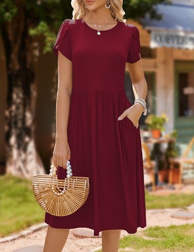 Image of HOTOUCH Women's Summer A-Line Midi Dresses 2026 Casual Floral Short Sleeve T-Shirt Dress Flowy Beach Sundress with Pockets