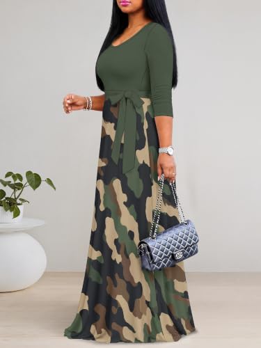 Image of PinkPatty Women's Plus Size V Neck 3 /4 Sleeve Boho Maxi Dress with Pockets