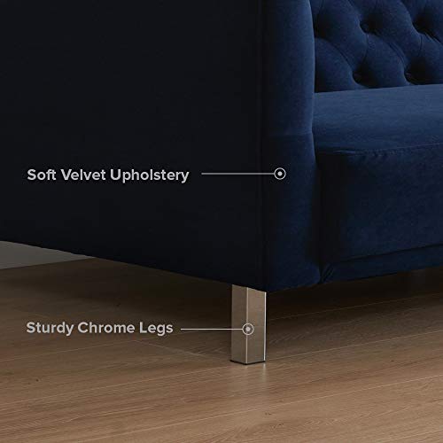 Mopio Aiden Classic Contemporary Sofa Couch, Tufted Sofa Design Includes Sturdy Chrome Legs and Rich Velvet Upholstery, 72\"W, Deep Blue - Thumbnail 6