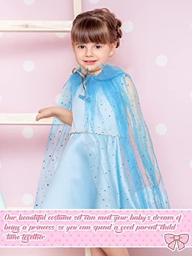 Jiuguva 4 Pcs Princess Cape Girls Princess Cloak Accessories for Little Girls Blue Cape for Kids Cosplay Party(Small) - Thumbnail 4