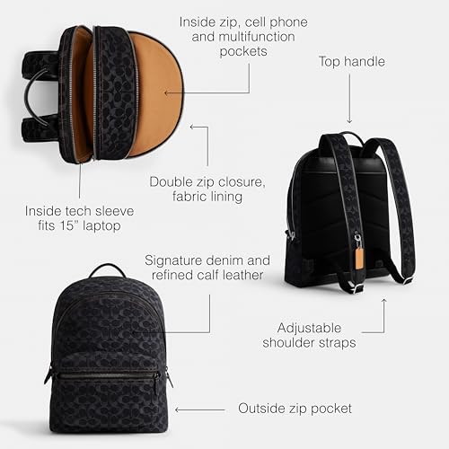 Image of Coach Men's Charter Backpack in Signature Denim, Black Denim