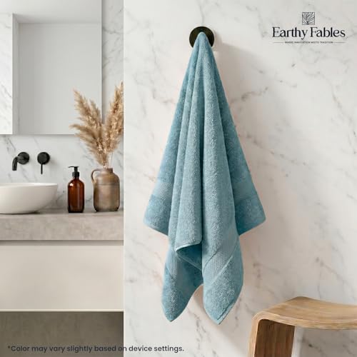 Image of Earthy Fables Premium Bath Towel Large, 600 GSM, 150 x 70 cm, Ultra Soft, Quick Dry and Highly Absorbent, 100% Combed Cotton for Home, Travel, Hotels, Suitable for Acne-Prone Skin, Aqua (Pack of 1)