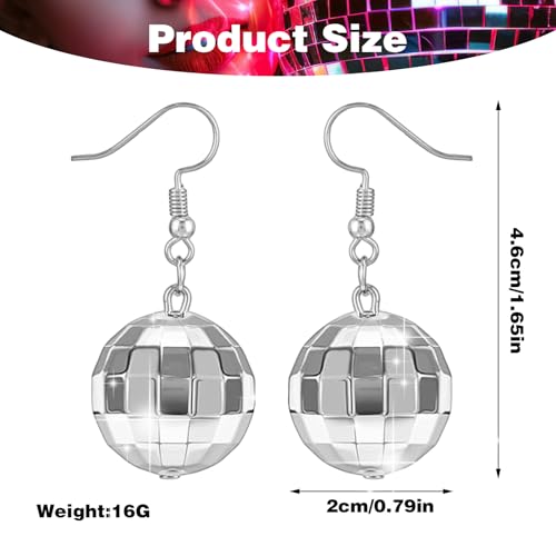 Gold Disco Mirrorball Earrings for Women, Shiny 70s outfits Earring Dating Night Party Club Concert Costume (9.4g, CCB & Zinc Alloy)2