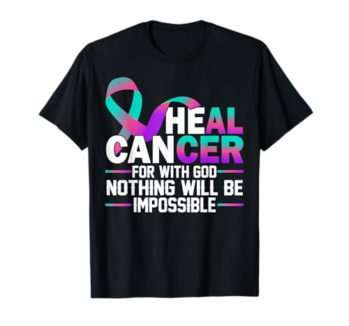 Ruban de sensibilisation au cancer de la thyroïde bleu sarcelle et rose violet T-Shirt