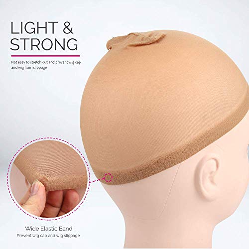 Light Brown Stocking Wig Caps for Women Blonde Wig Lace Front Wigs Hair Cap bald cap - 4pcs