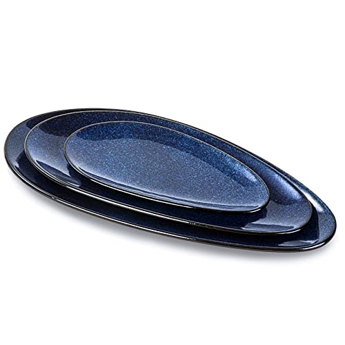 VICRAYS Lot de 3 grands plateaux de service ovales, 40.6 cm/35.6 cm/25.4 cm, en porcelaine pour fête, barbecue, plateaux de service empilables pour...