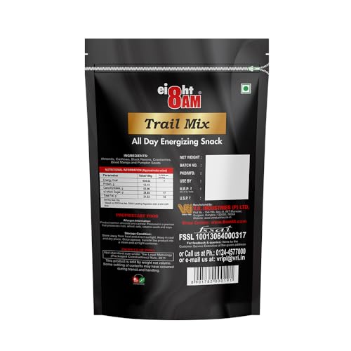 Image of 8:00 AM Trail Mix Dry Fruits & Nuts,200G(Pack of 2)|Made With Nutritious Ingredient Cranberries,Roasted Cashew,Almonds,Raisin,Pumpkin Seeds|Healthy And Tasty Snack,Rich In Zinc,Potassium,Iron