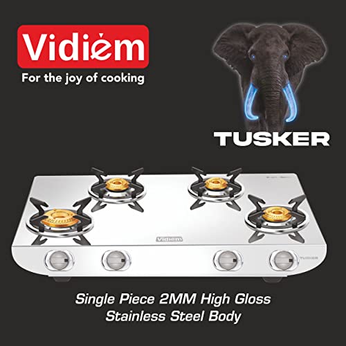 Vidiem Gas Stove S4 236 A Tusker (Black) | Stainless Steel 4 Burner frameless Gas Stove | Manual Ignition | Safety, Reliability, High Efficiency - Image 3