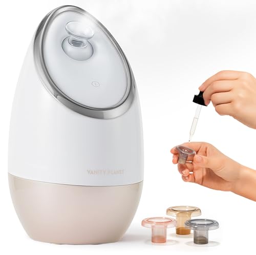 Image of Vanity Planet Aira Ionic Facial Steamer (Beige) - Pore Cleaner that Detoxifies, Cleanses and Moisturizes - Adjustable Nozzle, Water Tank with 3 Essential Oil Baskets