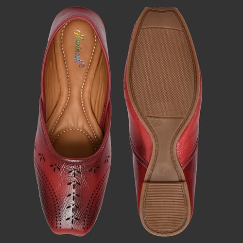 Image of Duosoft Women's Leather Ballet Flats, Black Perforated Design, Comfort Cushioned Insole, Slip-On Style Bellies Dw-201-Tan