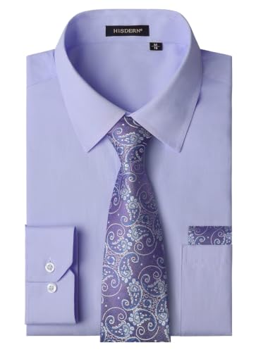 Image of HISDERN Mens Dress Shirt with Tie Pocket Square Set Classic Button Down Shirt Matching Tie Long Sleeve Shirts