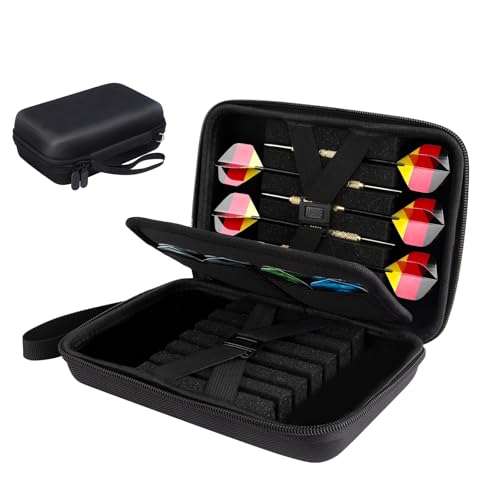 Darttasche Dart Case – Doppelseitige Dart Tasche mit Eva-Hartschale, Platz für 12 Darts mit Stahl- & Softspitze, Aufbewahrung für Flights, Spitzen, Schäfte & Dart Zubehör, Reiseetui mit Griff