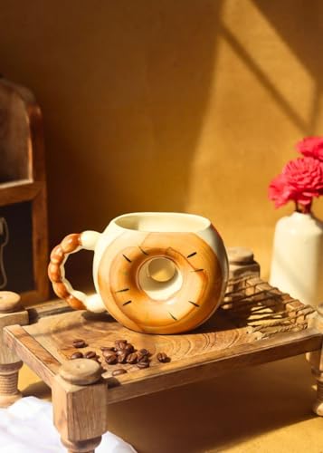 Image of Donut Shaped Ceramic Coffee Mug | Cute Doughnut Design Cup with Handle | Aesthetic Tea & Coffee Mug for Home, Office, Gift for Friends, Couples & Birthday