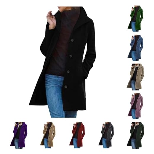Long Manteau Femme Hiver Manteau En Laine À Boutonnage Manteau À Revers Trench-Coat Epaissie Chic et Élégant Blazer Manteau Coupe-Vent Couleur Unie Classique