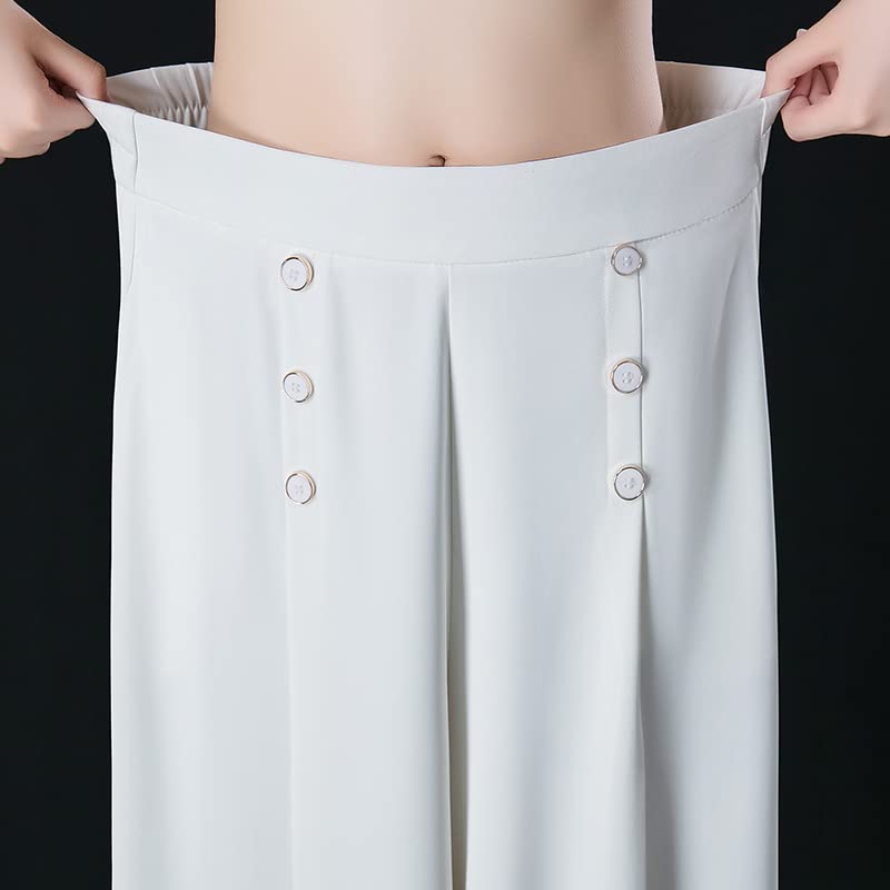 Cool and Slim Stylish Pleated Wide-Leg Pants,Elegant High Waisted Beach Flowy Wide Leg Pants,Fashion Casual Elastic Waist Skirt Pants for Women. (M, Black)4