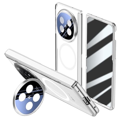 YQODSZ for Oppo Find N5 Magnetic Case with Camera Cover Stand, Full-Body Clear Phone Case with Privacy Screen Protector Hinge Protection Compatible Protective Cover for Oppo Find N5 Silver
