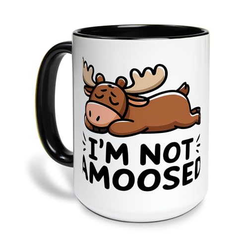 Funny Moose Mug, I'm Not Amoosed Coffee Mug, Cute Animal Pun, Unique Office Cup, Fun Animal Lover Present, Adorable Coworker - Accent Mug