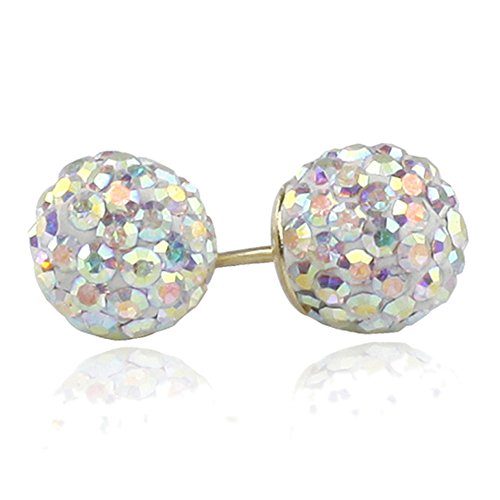 14K Yellow Gold Multi White Crystal Ball Stud Earrings Screwback (Available 6mm, 8mm), 6