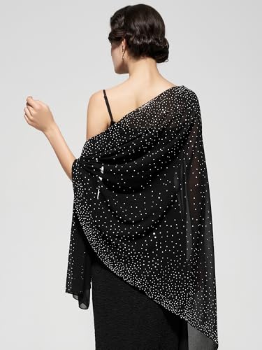 YESSA Womens Rhinestone Shawls and Wraps for Evening Dresses,Sequin Chiffon Shawls and Wraps for Weddings Formal Shawl Scarf4