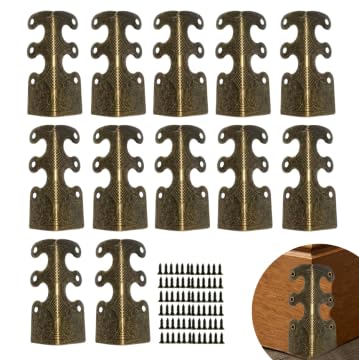 Skiffers Skirting Protectors,12PCS Furniture Corner Protectors Vintage Metal Baseboard Corner Guards in Bronze, Decorative Corner Protectors for Cabinets, Tables and Walls, Durable Edge Protection