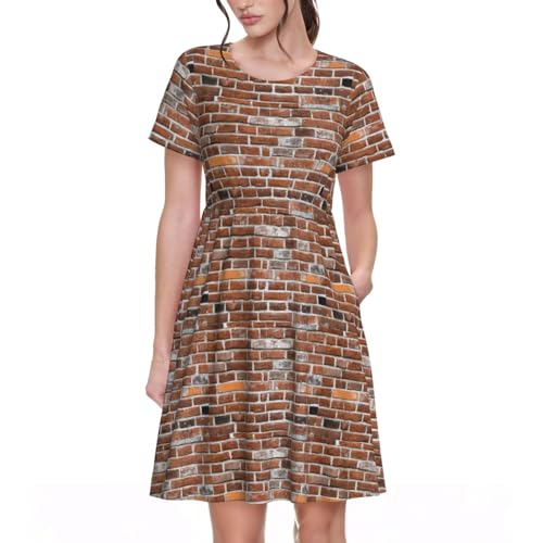 Robe d'été briques anciennes pour femme à manches courtes fluide