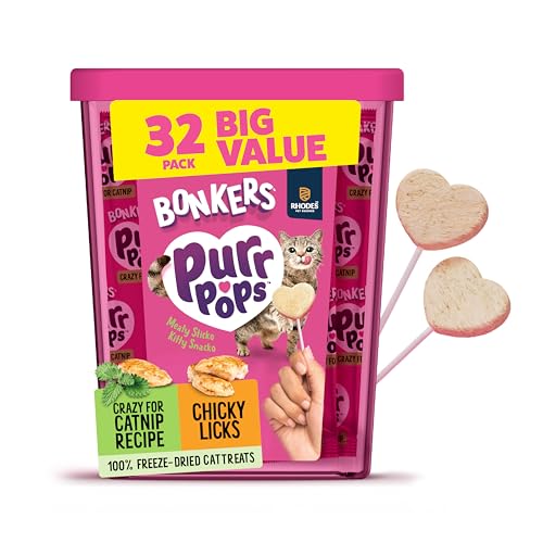 Bonkers Purrpops Freeze Dried Chicken & Catnip Flavor Lollipop Cat Treats Healthy Single Ingredient Treats Training Treats or Food Topper for All Breeds and Ages Value Pack (32 Pieces)