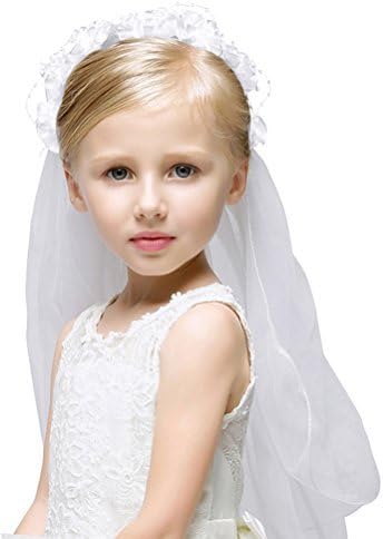 Vista 3 de Corona de flores con velo para niñas, ideal para eventos como bodas