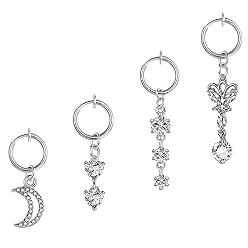 COLORFUL BLING Fake Clip on Fake Belly Button Rings Set,CZ Moon Star Butterfly Pendant Dangle Navel Rings Surgical Steel Crystal Non Belly Body Piercings Jewelry-4pcs Silver COLORFUL BLING Fake Clip on Fake Belly Button Rings Set,CZ Moon Star Butterfly Pendant Dangle Navel Rings Surgical Steel Crystal Non Belly Body Piercings Jewelry-4pcs Silver