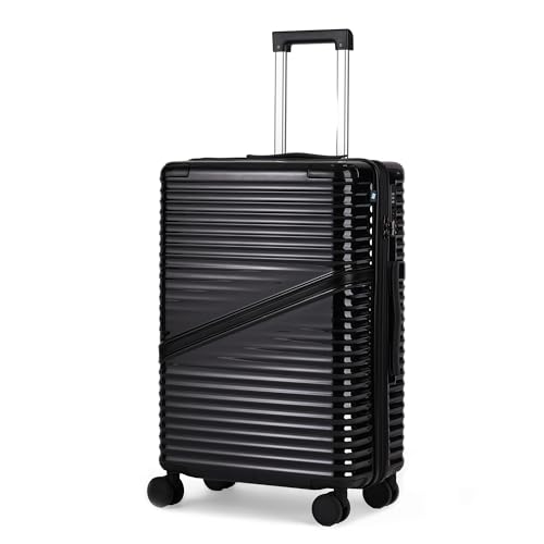 Image of Assembly 24-Inch Trolley Bag Medium Size with 8 Wheels & TSA Lock, Polycarbonate Hard Shell Check in Luggage Trolley for Weekend & Business Travel Trips, Black