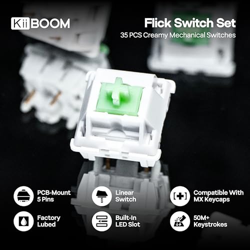 Image of KiiBOOM Flick Linear Mechanical Switch Set, 43gf, Pre-Lubed, 5-Pin Creamy Switches, 35 Pieces for Mechanical Gaming Keyboard, with LY Stem, PC+Nylon Housing, Compatible with MX Keycaps