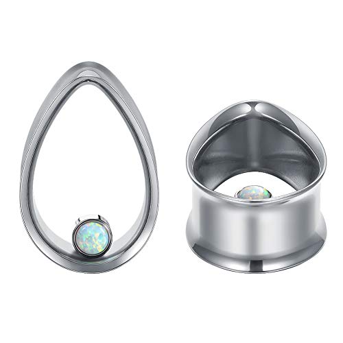 COOEAR Ears Gauges Opal Plugs and Tunnels Double Flared Earrings Upgrade Tear Drop Piercing Stretchers 0g to 1 Inch.