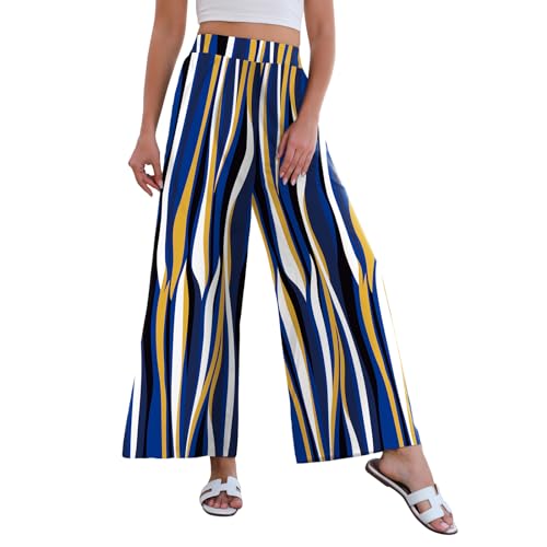 Women High Waisted Palazzo Pants Flare Wide Leg Boho Printed with Pockets