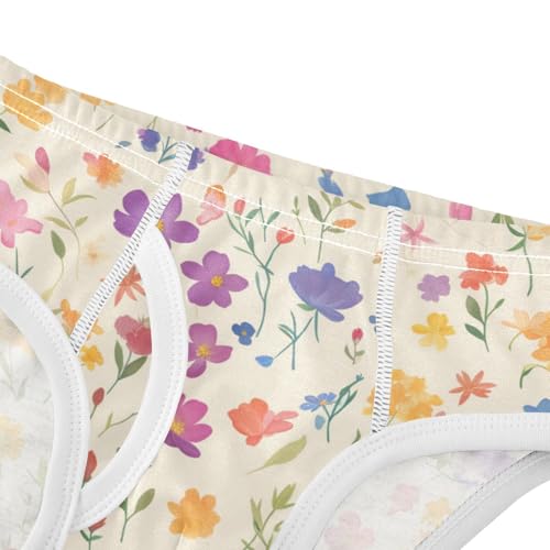KLL Watercolor Flowers Floral Pattern Toddler Boys' Cotton Nighttime Underwear Breathable Children Panties4