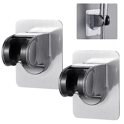 BUENTYA 2 PCS Support de Douche Mural Autocollant Plastique ABS Support Pommeau de Douche Sans Percage Fixation Pommeau de Douche à Main Reglable Accessoires pour Douche Universel Salle de Bain Hôtel