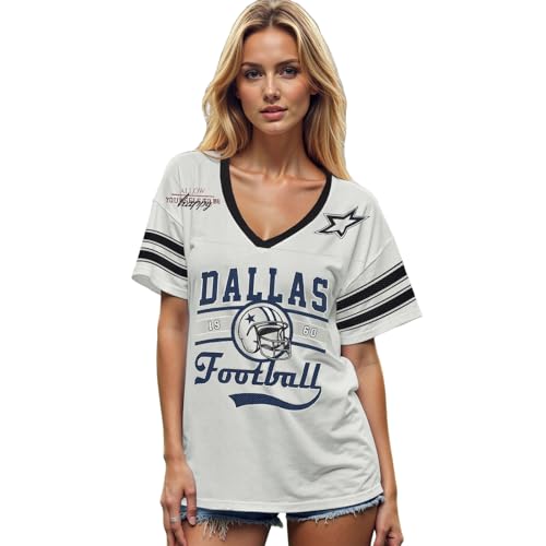 Football Jersey Shirt for Women Game Day Tshirt Football Season Outfits Fans Lover Shirts V Neck Y2k Baggy Tee Tops