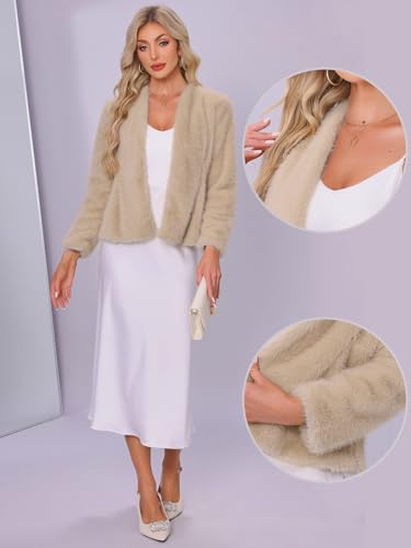 Allegra K Faux Fur Coat for Women Long Sleeve Open Front Overcoat Wedding Fluffy Jacket2
