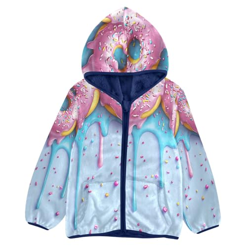 Donuts with Sprinkles Dripping Toddler Fleece Jacket Girl Boys Hooded Fleece Jacket Coat Warm Outwear Zip-up 3-10T