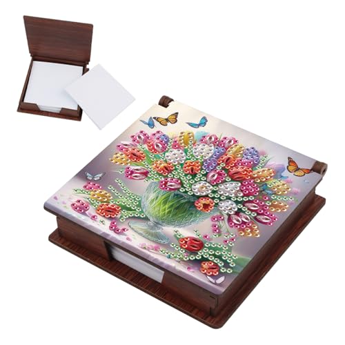 SHEGZHUC Diamond Painting Bloc-notes recharge en bambou avec 160 feuilles de peinture diamant Boîte à notes en bois mosaïque Cadeau Fleurs dans vase