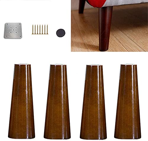 TANKUAI Patas para Muebles, Patas de Mesa de Madera Maciza, Patas de Muebles de Bricolaje Modernas, for Pata de sofá, estantería, sillones, con Tornillos, Cono, Color Nogal, 4 Piezas(10cm)
