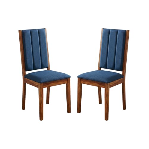 Image of Wooden Dining Chairs with Blue Cushions | Wooden Chairs | Dining Room Furniture with Cushions | 4 Dining Chairs | Chair for Home use with Cushions